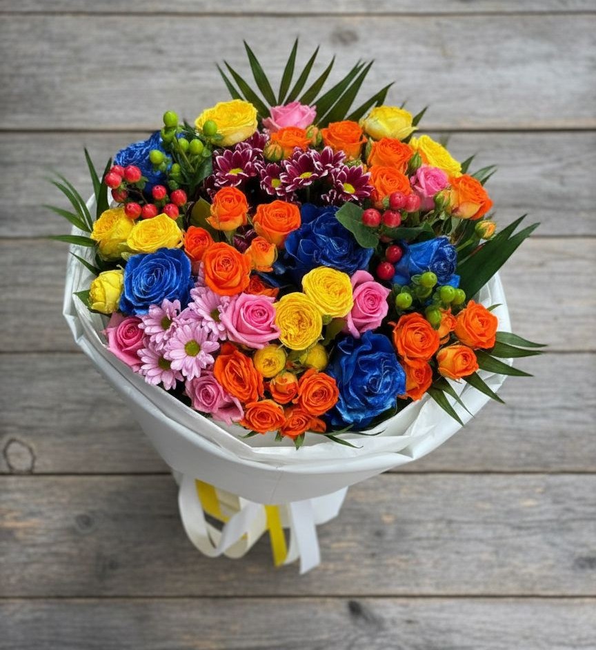 Букет цветов из: Розы и Хризантемы в Нижнетроицкий