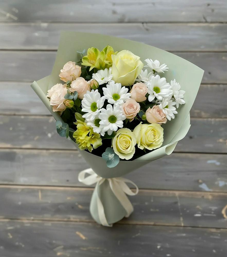 Букет цветов из: Альстромерии, Розы и Хризантемы в Нижнетроицкий