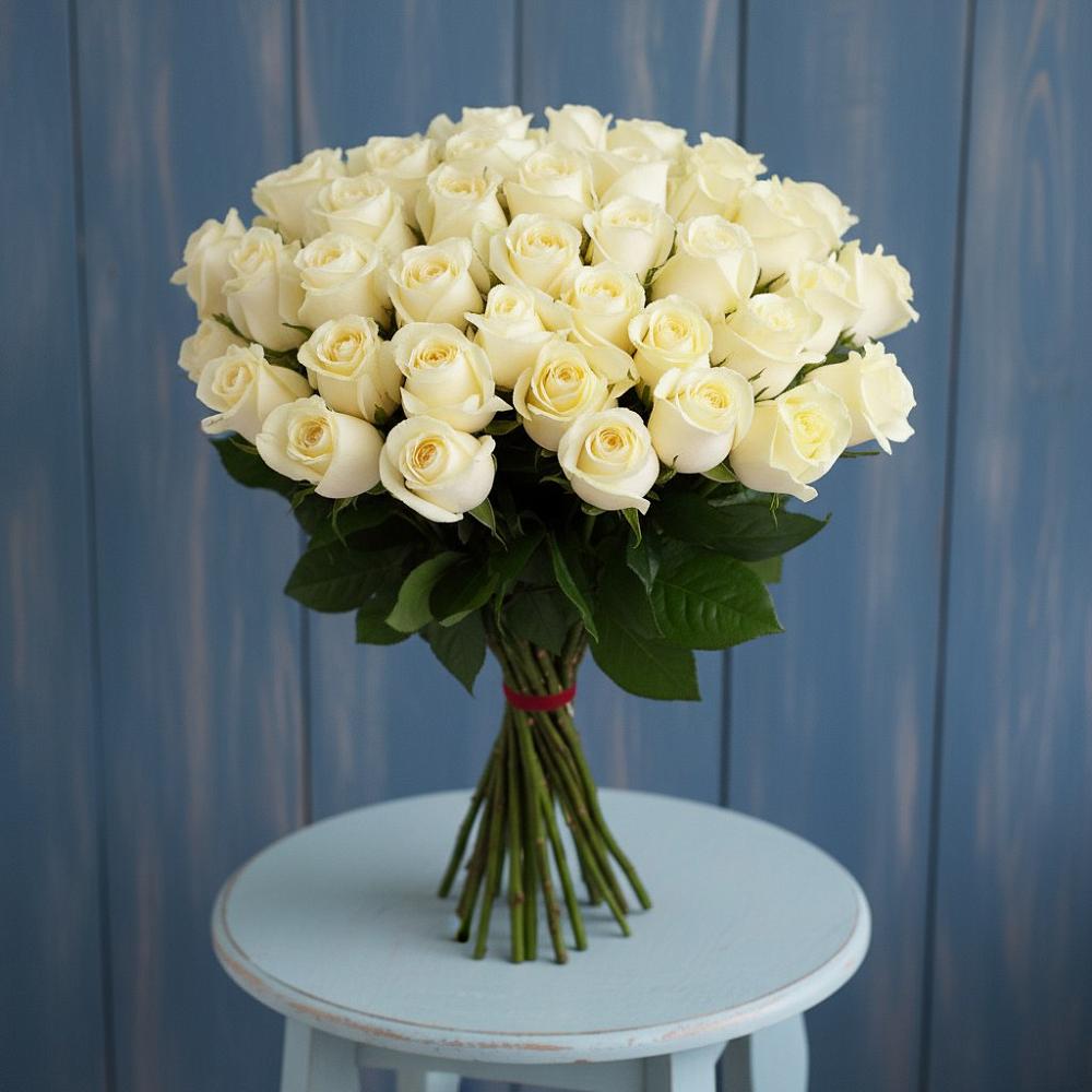 Букет 51 Белая роза Эдлесс Лав в Нижнетроицкий