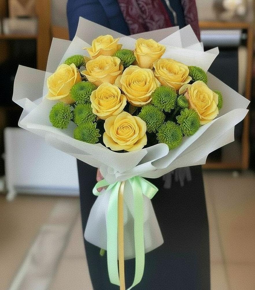 Букет цветов из: Хризантемы и Розы в Нижнетроицкий