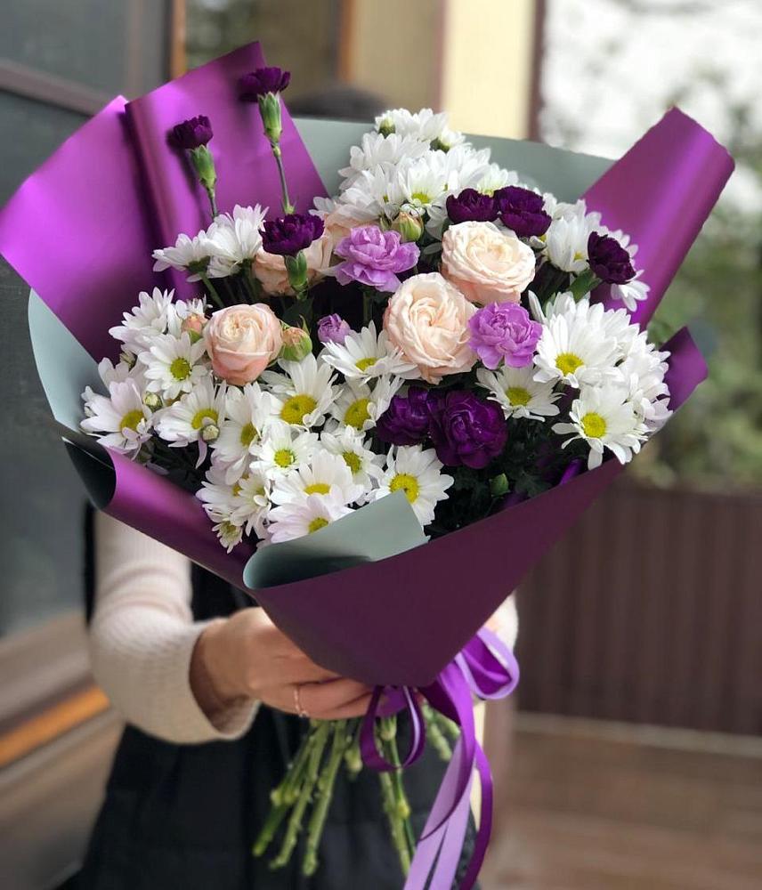 Букет цветов из: Хризантемы, Гвоздики и Розы в Нижнетроицкий