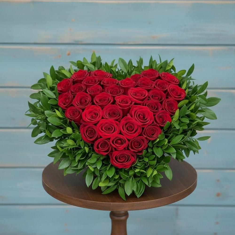 Цветочная композиция из Розы в виде сердца в Нижнетроицкий