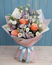 Букет цветов из:  Лизиантусы, Розы, Альстромерии и Гипсофила #REPLACE_PRED# Нижнетроицкий
