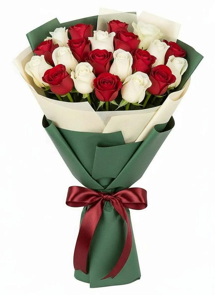 Букет Микс из красных и белых роз в Нижнетроицкий