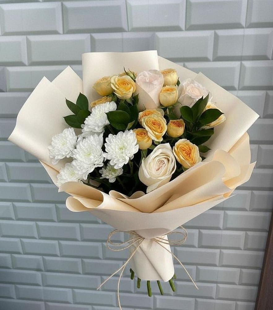 Букет цветов из: Розы и Хризантемы в Нижнетроицкий