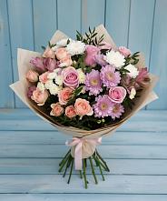 Букет цветов из:  Хризантемы, Розы и Альстромерии в Нижнетроицкий