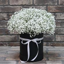 Цветочная композиция из Гипсофила в шляпной коробке в Нижнетроицкий
