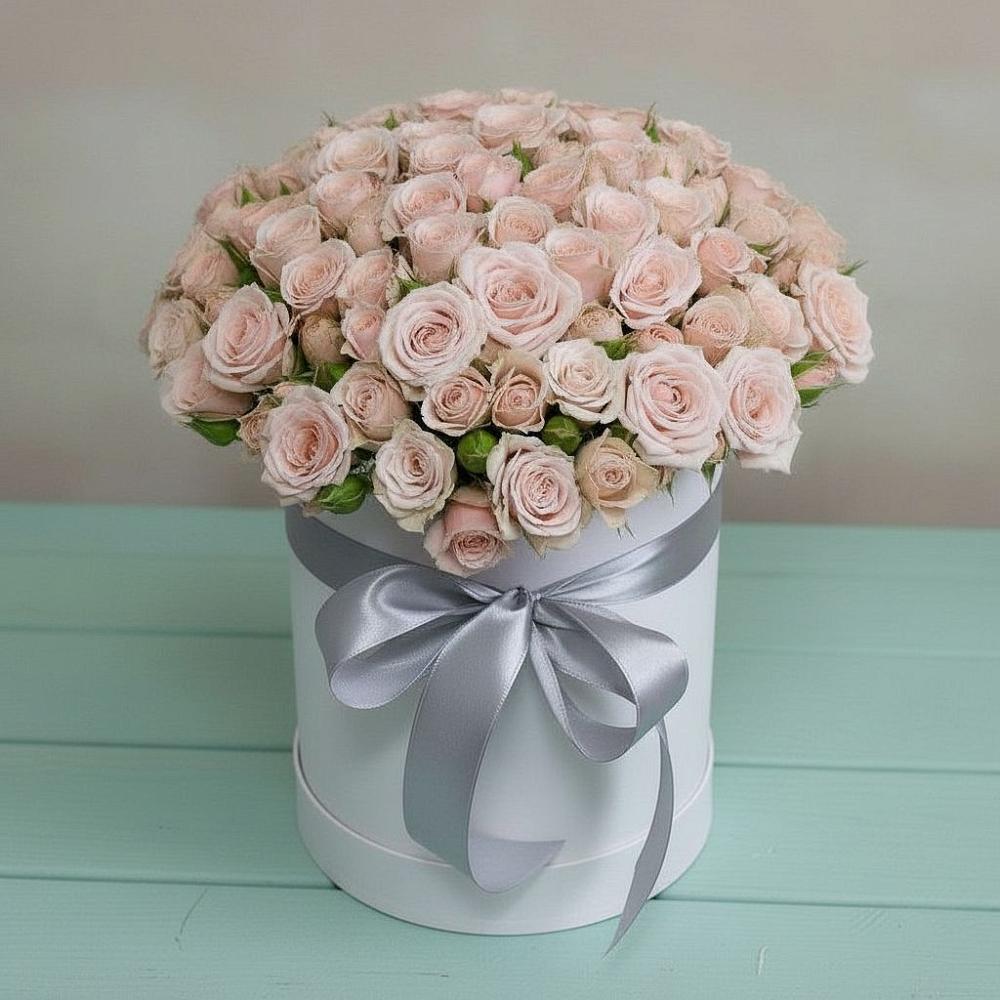 Цветочная композиция из Розы в шляпной коробке в Нижнетроицкий